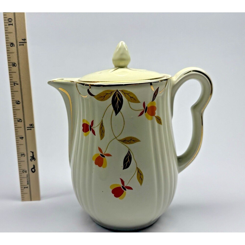 Hall’s Autumn Leaf Coffee Pot Pitcher w Lid Jewel Tea Hall USA Vintage - Picture 9 of 9